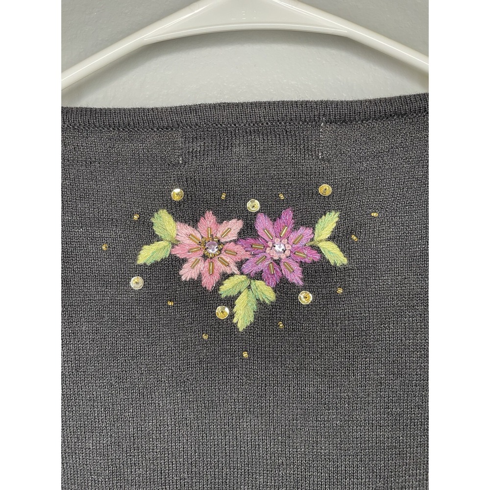Vintage Jack‎ B. Quick Size PS Black Embroidered Flowers Sweater Sequin Beads - Picture 7 of 7